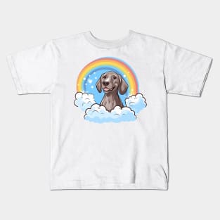 Cute Weimaraner Rainbow Cloud Kawaii Dog Happy Puppy Kids T-Shirt